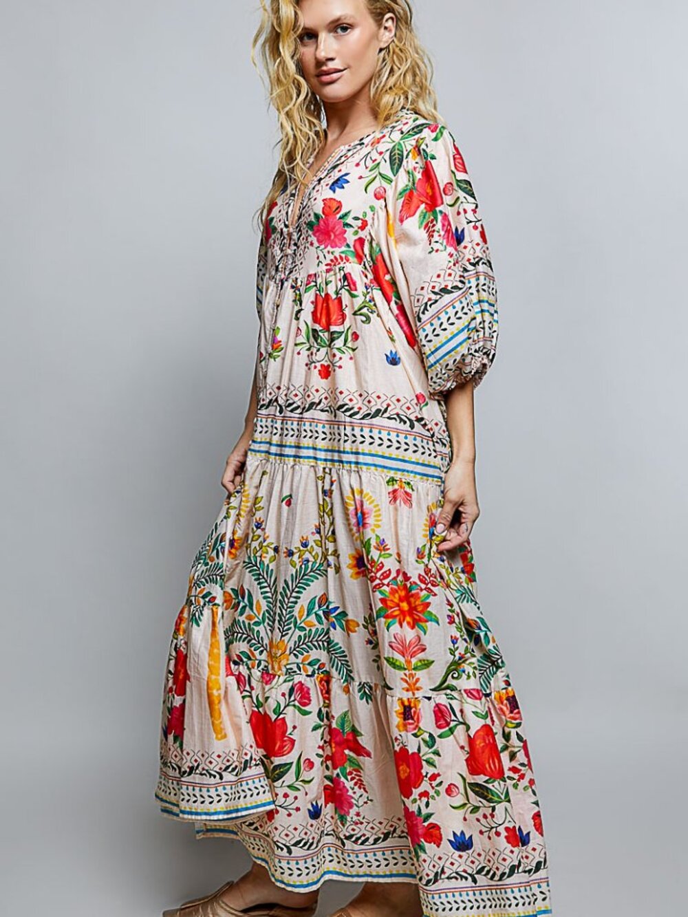 POL Multi Print Kaftan Maxi Dress - Picture 3 of 6